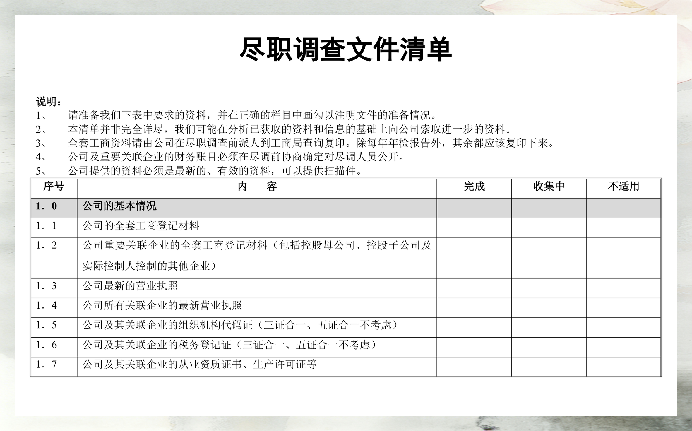 尽调清单模板定制(尽调资料清单如何提供)共和县